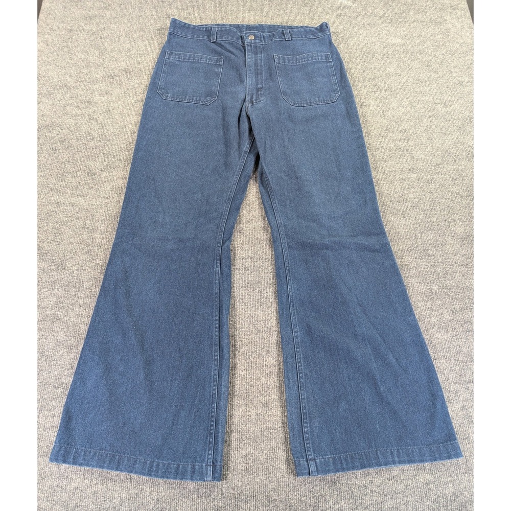 Vintage Seafarer US Navy Bell Bottom Dungarees Blue Denim Flares 36x33 Talon Zip